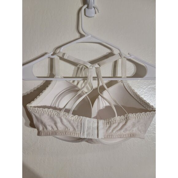 EUC Aerie 34DDD Bridget Cream Lined Lace Demi Underwire Cross 3 Hook Back Bra - Picture 5 of 10